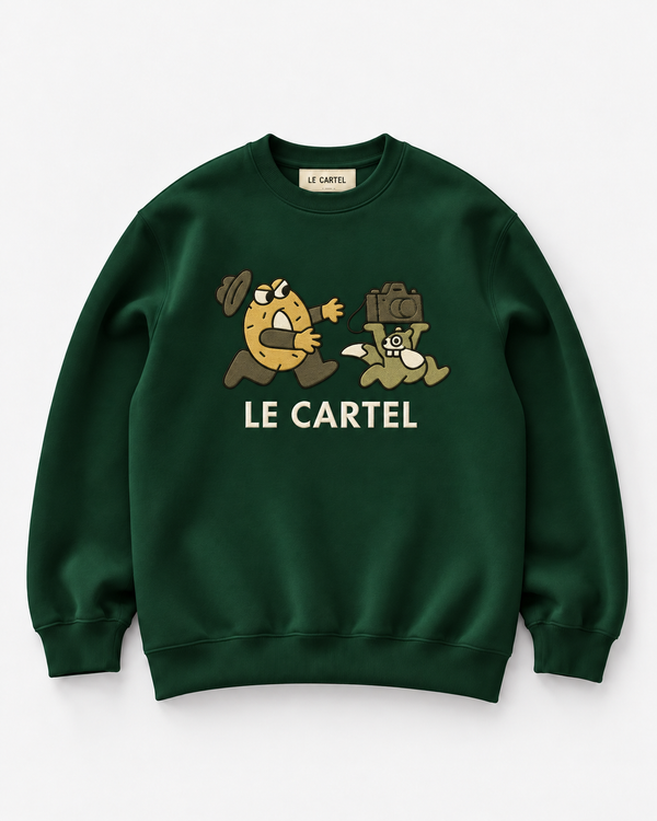CATCH ME IF YOU CAN・Embroidered unisex crewneck・Green