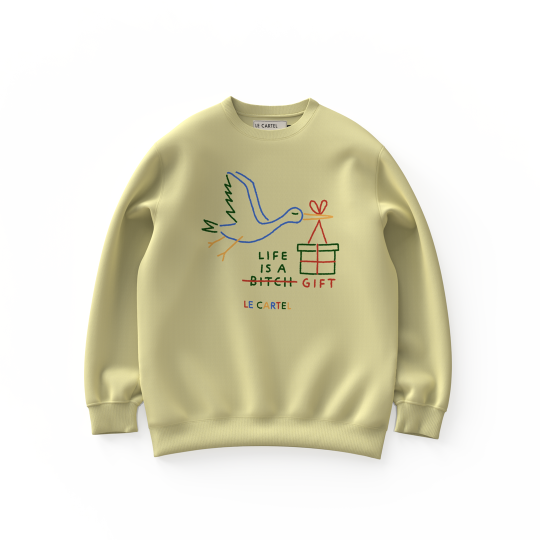 LIFE IS A GIFT・Crewneck unisexe・Crème