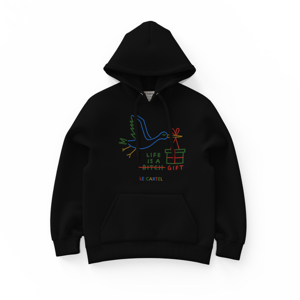 LIFE IS A GIFT・Hoodie unisexe・Noir