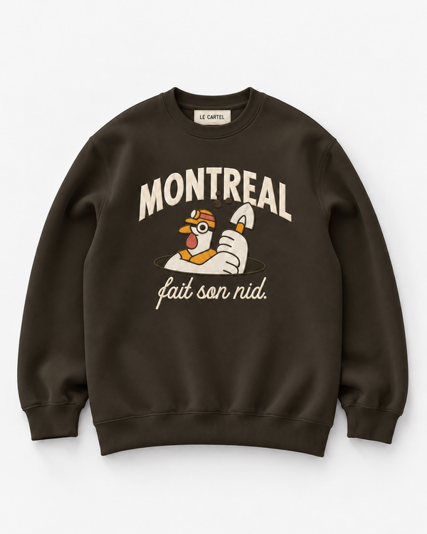 MONTREAL MAKES ITS NEST・Embroidered unisex crewneck・Chocolate