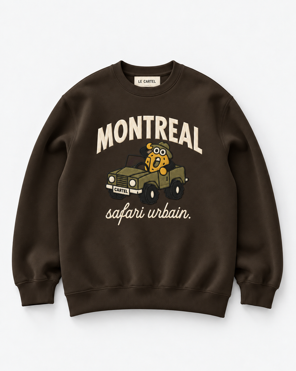 SAFARI URBAIN・Crewneck unisexe brodé・Chocolat