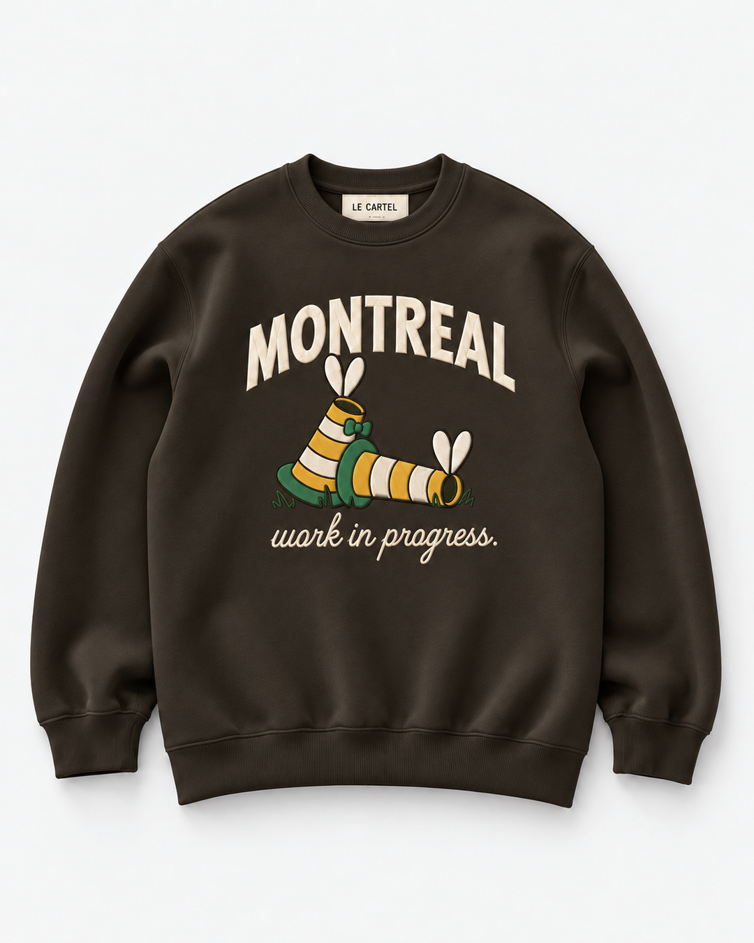 WORK IN PROGRESS・Unisex embroidered crewneck・Chocolate