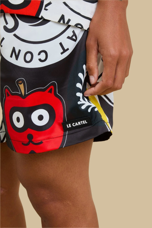 CHAT RÉTRO・Short de bain・Noir - Le Cartel